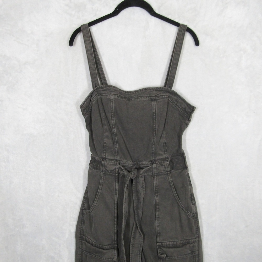 Free People Go West Utility Jumpsuit Washed Black Grey Size S Cutout Back Tie - Picture 6 of 16
